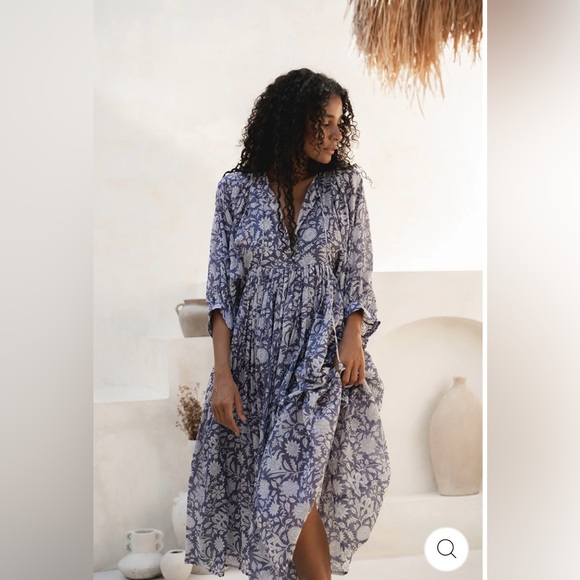 Daughters of India Kyra midi Blue Iris Floral Long Sleeve XL - Picture 4 of 7